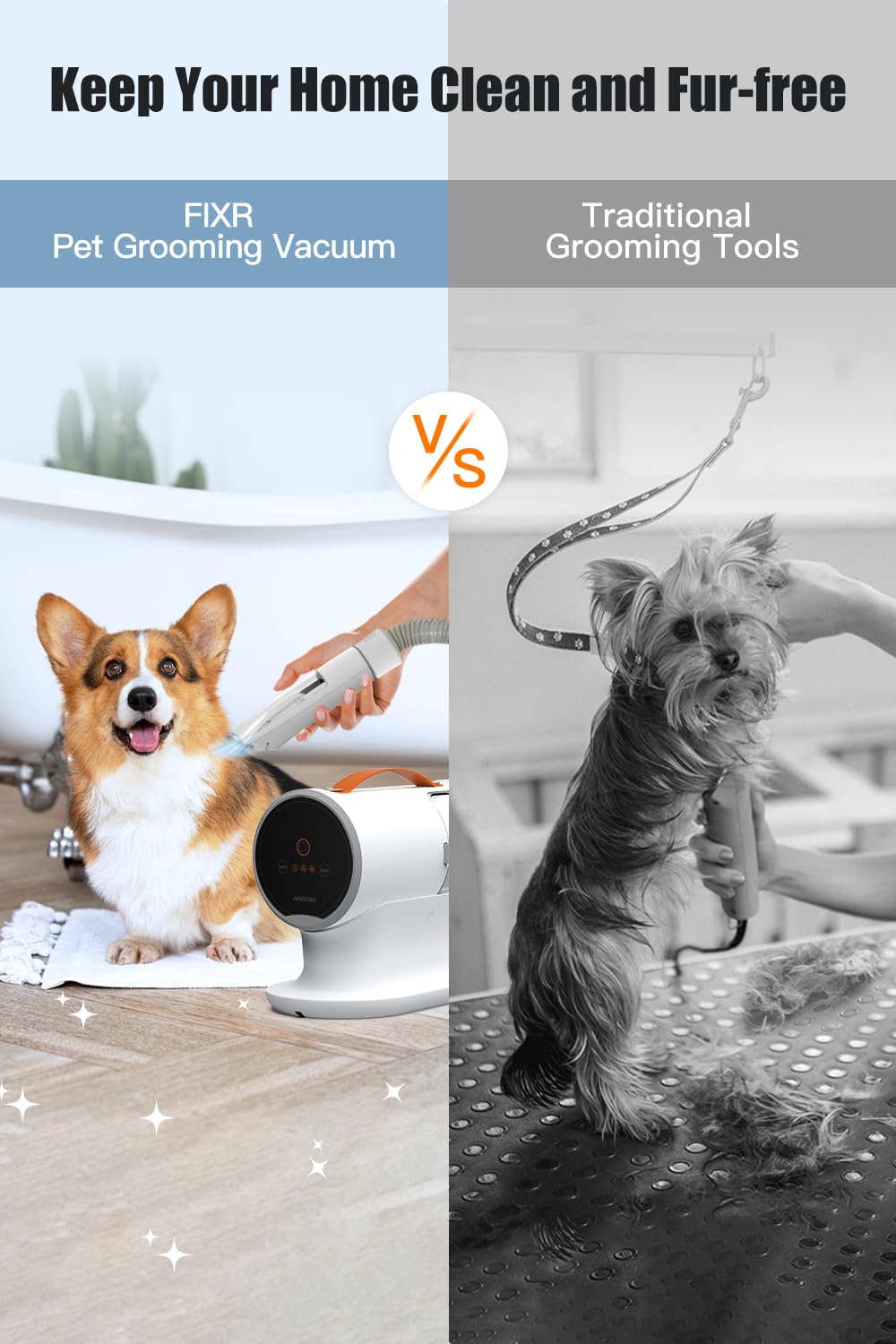 Dog Vacuum for Shedding Grooming, 12000pa Suction Dog Hair Vacuum, Pet Vacuum Grooming Kit with 2l Dust Cup, Low Noise, 3 Levels, 5 Grooming Tools