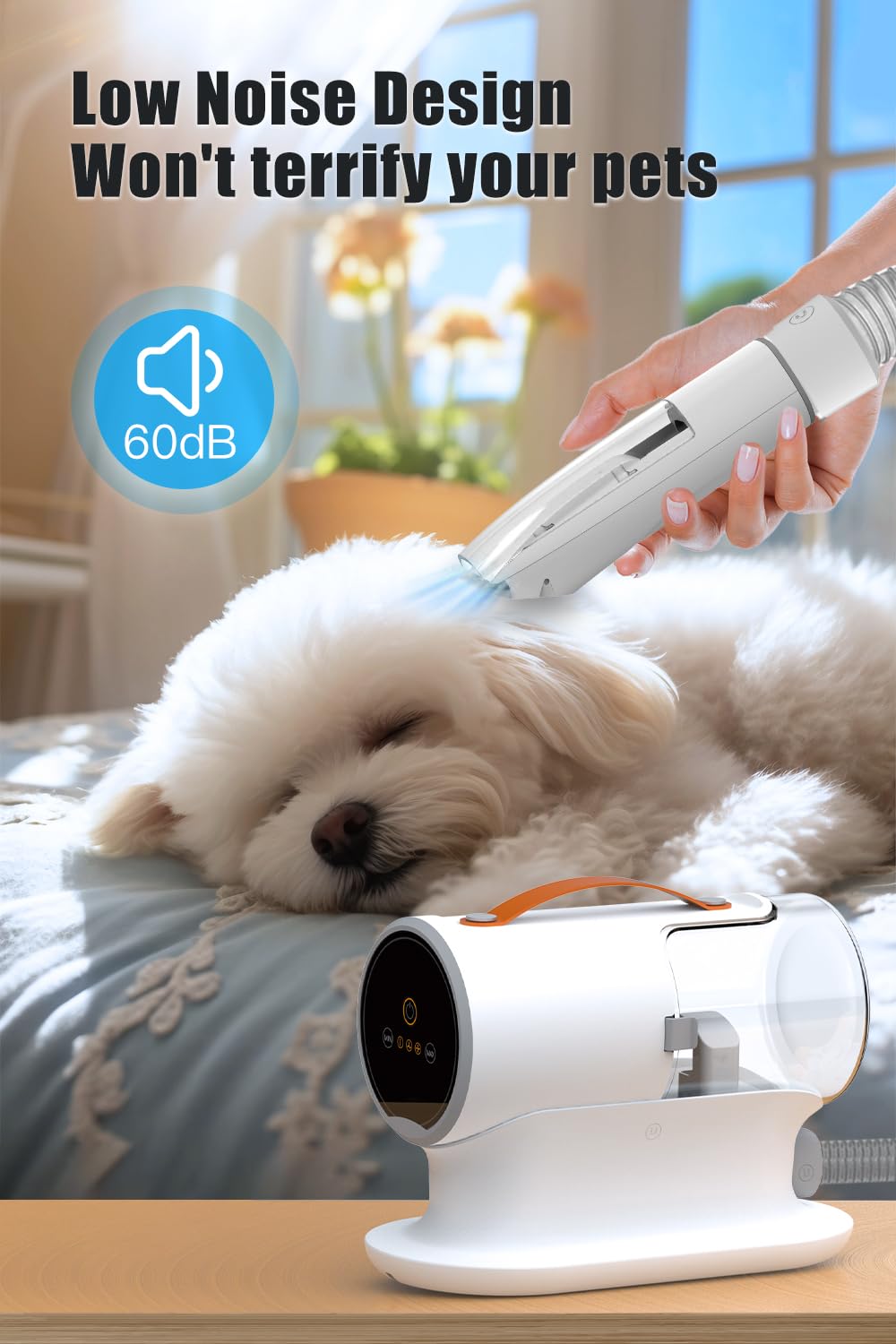 Dog Vacuum for Shedding Grooming, 12000pa Suction Dog Hair Vacuum, Pet Vacuum Grooming Kit with 2l Dust Cup, Low Noise, 3 Levels, 5 Grooming Tools