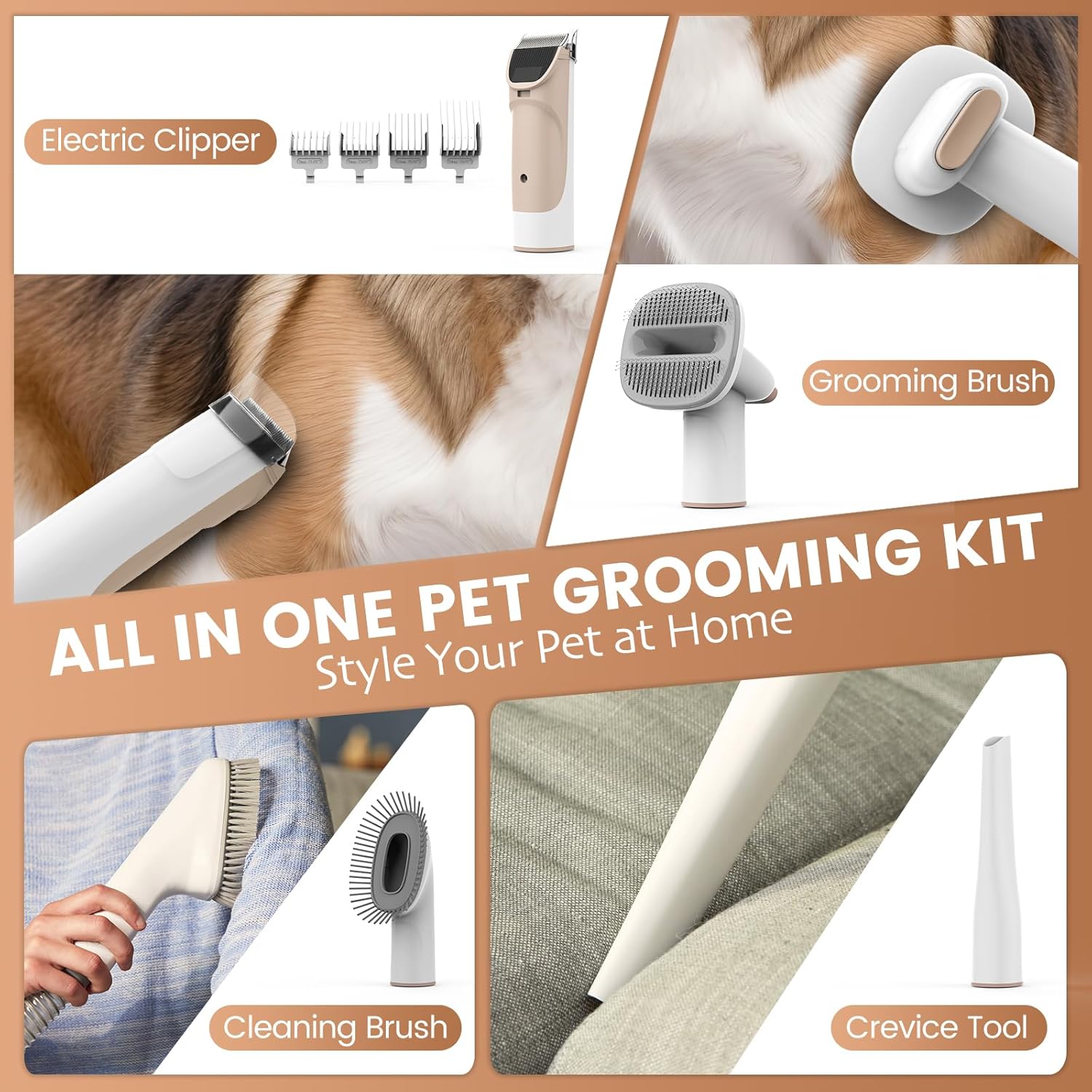 Dog Grooming Vacuum & Dog Hair Vacuum, 11000Pa Suction Power Dog Vacuum for Shedding Grooming, Pet Vacuum Grooming Kit with 4 Grooming Tools, Low Noise, 2.5L, Perfect for Pet Hair Grooming, PG50